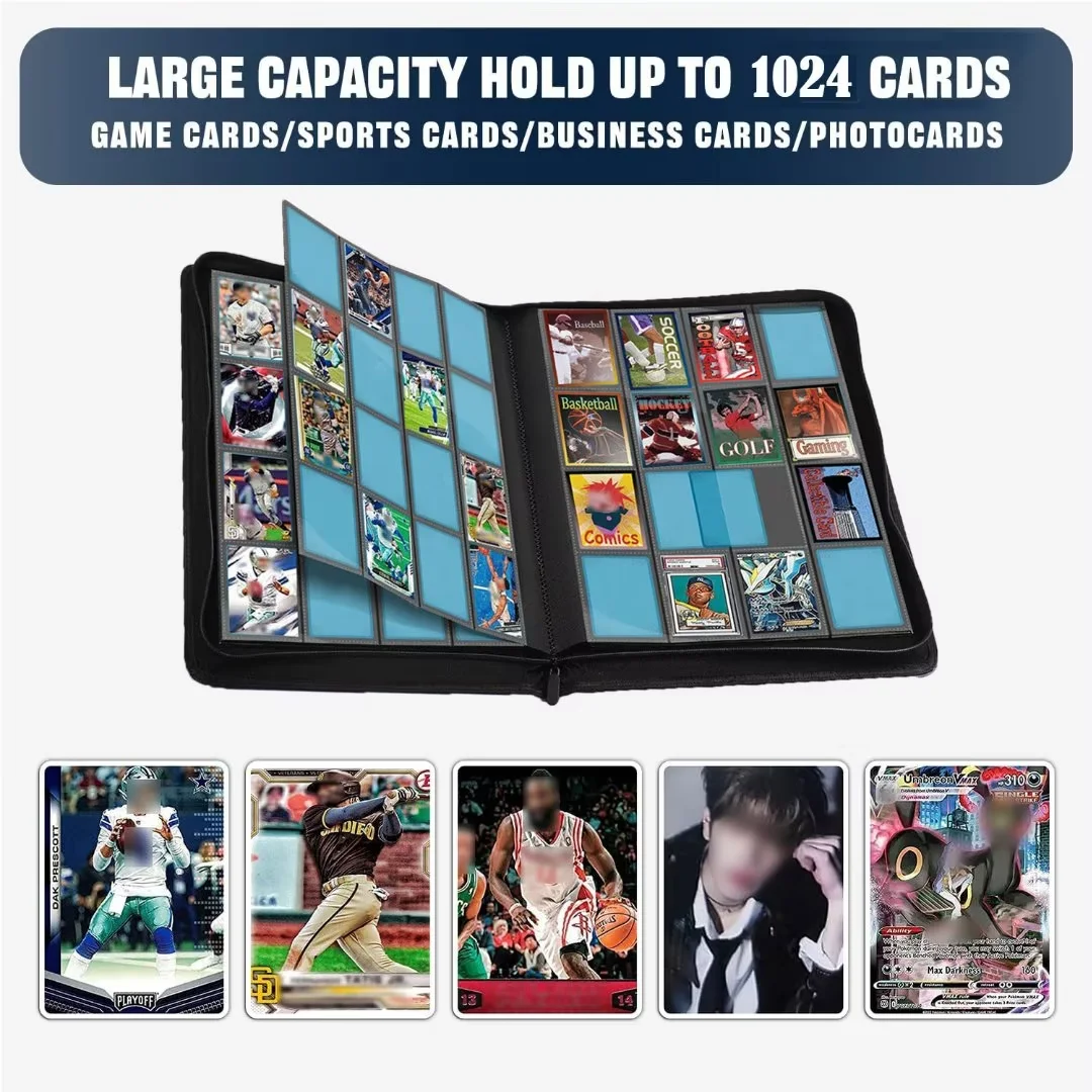 Trading Cards Album Binder with 16 Pockets and 32 double-sided sheets. binder storage case can accommodate a maximum of 1000+ cards and is perfectly suited for TCG, MTG, football cards etc - purple