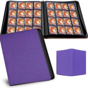 Trading Cards Album Binder with 16 Pockets and 32 double-sided sheets. binder storage case can accommodate a maximum of 1000+ cards and is perfectly suited for TCG, MTG, football cards etc - purple