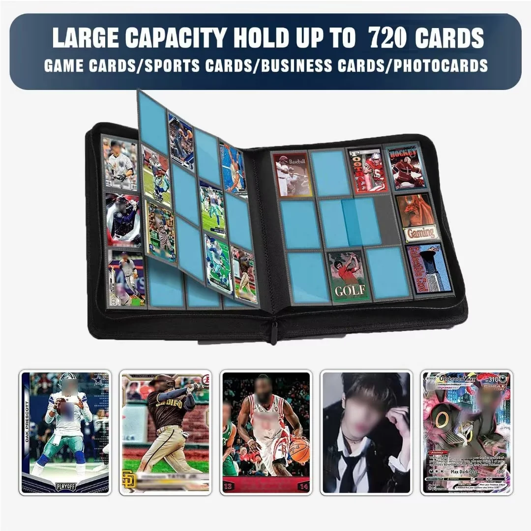 Trading Cards Album Binder with 12 Pockets and 30 double-sided sheets. binder storage case can accommodate a maximum of 720 cards and is perfectly suited for TCG, MTG, football cards etc - black