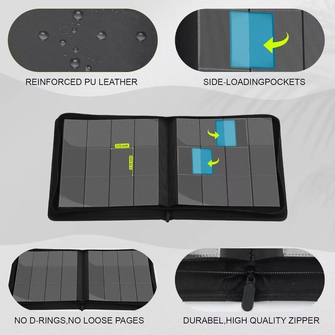 Trading Cards Album Binder with 12 Pockets and 30 double-sided sheets. binder storage case can accommodate a maximum of 720 cards and is perfectly suited for TCG, MTG, football cards etc - black