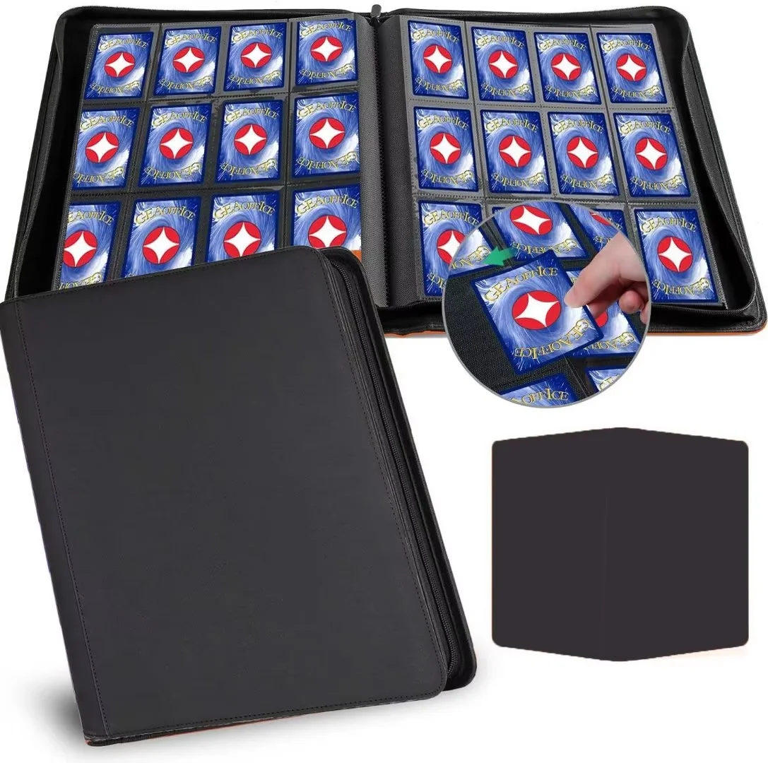 Trading Cards Album Binder with 12 Pockets and 30 double-sided sheets. binder storage case can accommodate a maximum of 720 cards and is perfectly suited for TCG, MTG, football cards etc - black