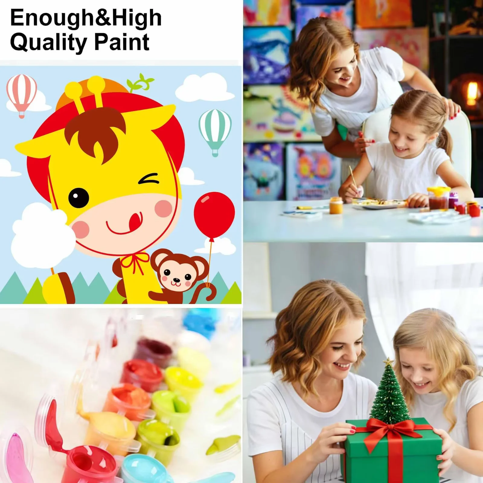 4 Paint by Numbers for Kids DIY Paint Set for Girls Boys Adults Beginner Crafts Acrylic Oil Painting by Number Kits Perfect for Gift Decor 20cmx20cm (NEW04)