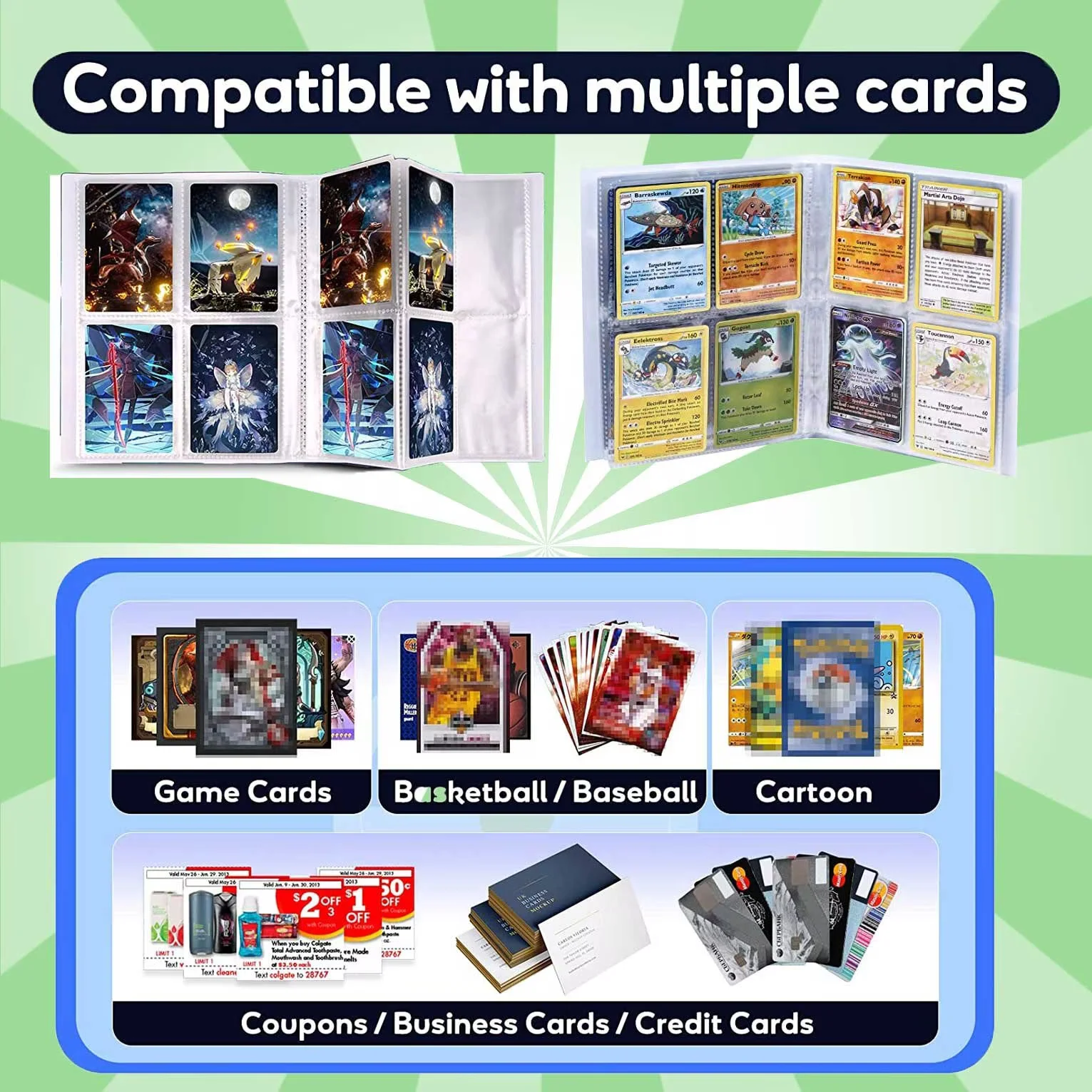 Collector card binder, Trading Card Holder Card Album Binder, 4-Pocket with 30-Pages 240-Trading Cards Capacity, Present for Children-TAY4