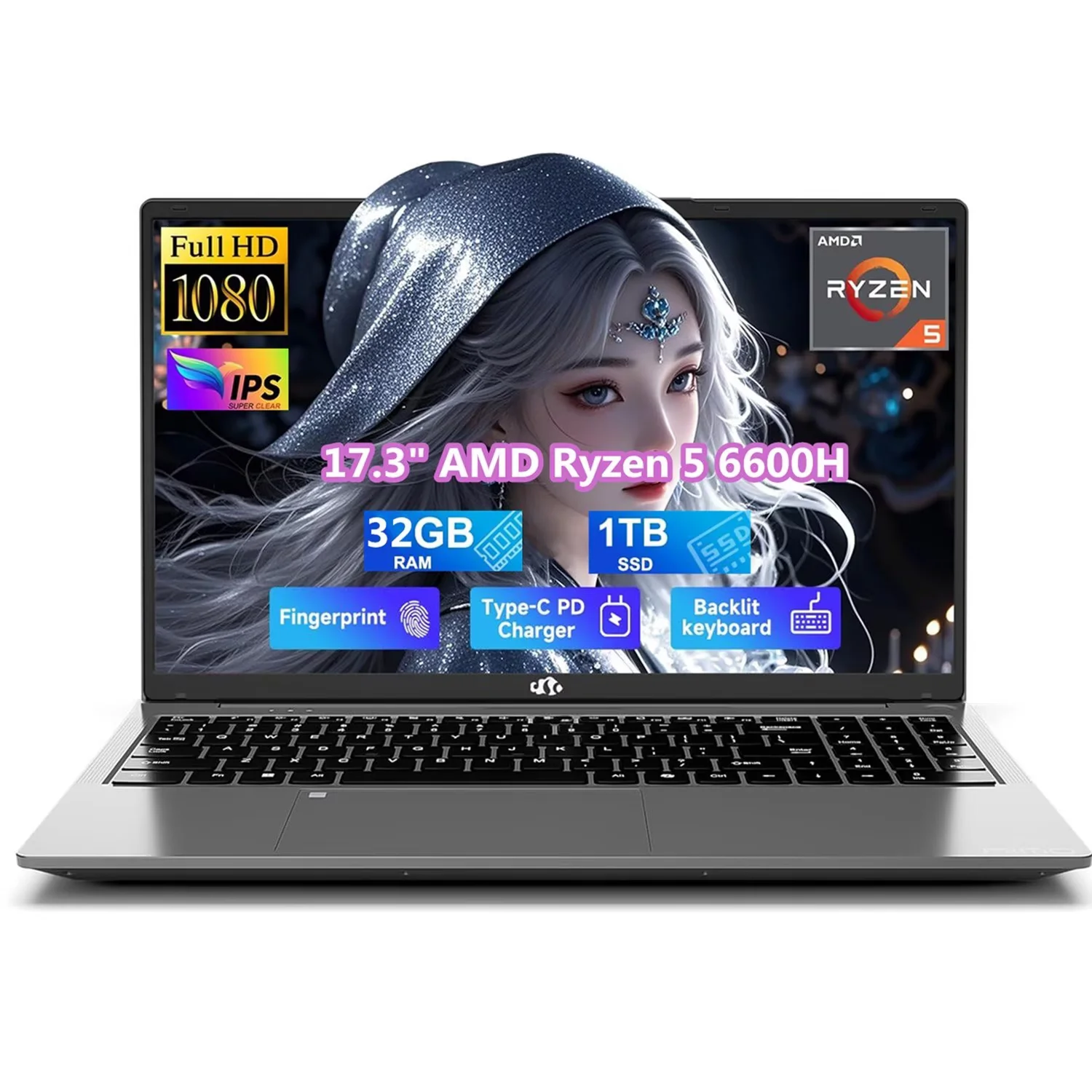 17.3" IPS FHD Gaming Laptop, 6 Cores AMD Ryzen 5 6600H 32GB DDR5 RAM 1TB SSD (Beat i7-1165G7 up to 4.5GHz) 660M 6nm GPU-Computer with 100W Type-C Backlit Keyboard, Fingerprint Win 11 Gray