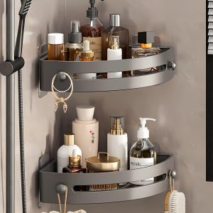 2-Tier Corner Shower Shelf No Drilling Adhesive Bathroom Shower Caddy, No Hooks PP Corner Shelf Organizer with 24lbs Strong Hold for Shower Bathroom, Gray