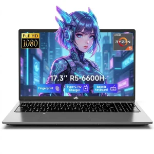17.3" IPS FHD Gaming Laptop 16GB DDR5 RAM 1TB SSD AMD Ryzen 5 6600H (Beat i7-1165G7 Up to 4.5GHz) Radeon 660M GPU with 100W Type-C Backlit Keyboard Fingerprint Gray