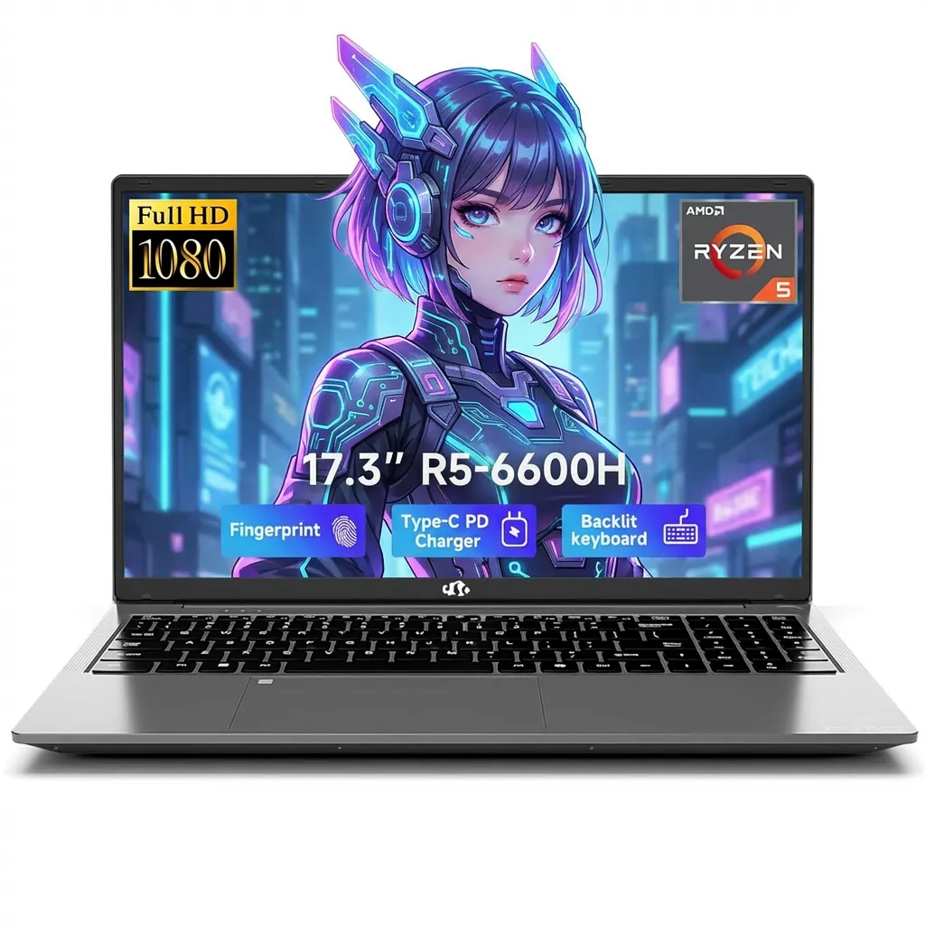 17.3" IPS FHD Gaming Laptop 16GB DDR5 RAM 1TB SSD AMD Ryzen 5 6600H (Beat i7-1165G7 Up to 4.5GHz) Radeon 660M GPU with 100W Type-C Backlit Keyboard Fingerprint Gray