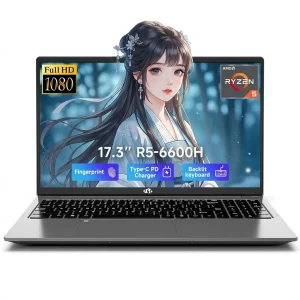 17.3" IPS FHD Gaming Laptop, AMD Ryzen 5 6600H 16GB DDR5 RAM 1TB SSD (Beat i7-1165G7 Up to 4.5GHz) AMD Radeon 660M with 100W Type-C Backlit Keyboard Fingerprint Reader
