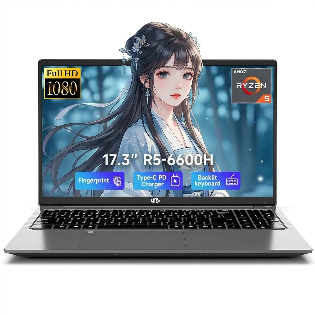 17.3" IPS FHD Gaming Laptop AMD Ryzen 5 6600H 32GB DDR5 RAM 1TB SSD (Beat i7-1165G7 Up to 4.5GHz) AMD Radeon 660M with 100W Type-C Backlit Keyboard Fingerprint