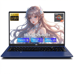 17.3" IPS FHD Gaming Laptop 16GB DDR5 RAM 1TB SSD AMD Ryzen 5 6600H (Beat i7-1165G7 Up to 4.5GHz) Radeon 660M GPU-Computer with 100W Type-C Backlit Keyboard Fingerprint Blue