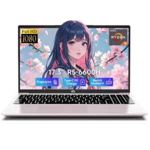 17.3" IPS FHD Gaming Laptop 32GB DDR5 RAM 1TB SSD AMD Ryzen 5 6600H (Beat i7-1165G7 Up to 4.5GHz) Radeon 660M GPU with 100W Type-C Backlit Keyboard Fingerprint RoseGold