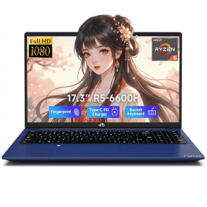 17.3" IPS FHD Gaming Laptop, AMD Ryzen 5 6600H 16GB DDR5 RAM 1TB SSD (Beat i7-1165G7 Up to 4.5GHz) Radeon 660M GPU with 100W Type-C Backlit Keyboard Fingerprint