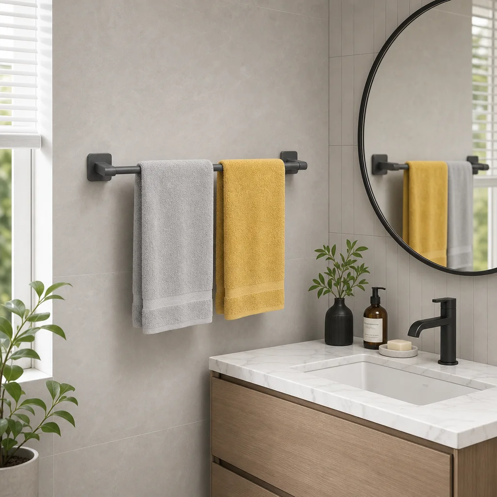 Towel Racks for Bathroom, 24 Inch Adhesive Towel Bar Wall Mounted, No Drill Self Adhesive Hand Towel Holder for Kitchen, Space Aluminum Rustproof
