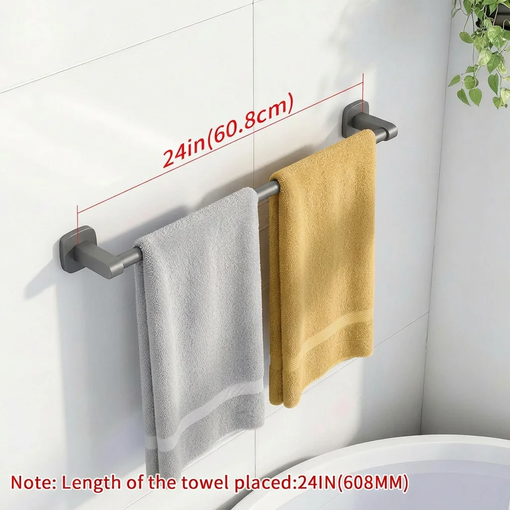 Towel Racks for Bathroom, 24 Inch Adhesive Towel Bar Wall Mounted, No Drill Self Adhesive Hand Towel Holder for Kitchen, Space Aluminum Rustproof