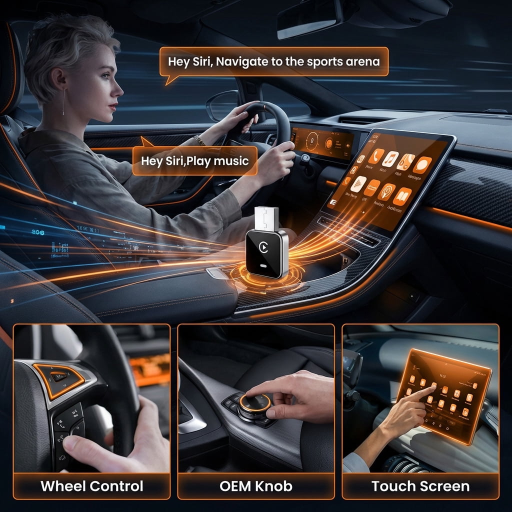 2 in 1 Wireless CarPlay & Android Auto Adapter, Plug & Play, No Delay & Fast, for Apple iPhone iOS 10+ & Android 11+, Convert Wired to Wireless for 1000+ Cars, USB-A/Type-C Port with 8730E Chip