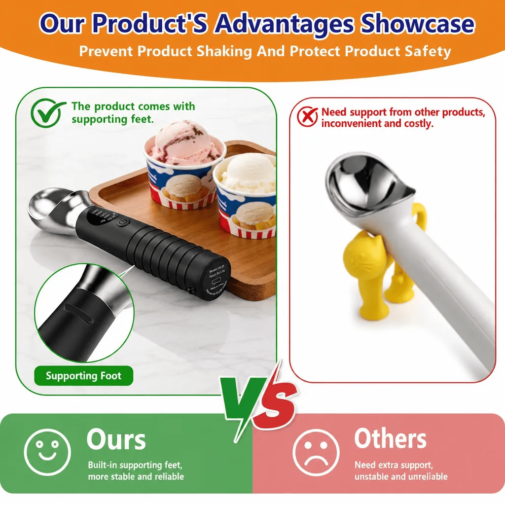 Heated Ice Cream Scoop, Rechargeable Electric Ice Cream Scoop, 4 Fast Heating Levels, IPX6 Waterproof, Nonstick Ice Cream Scooper with LED Display for Hard Ice Cream, Gelato&Frozen Yogurt (Black)