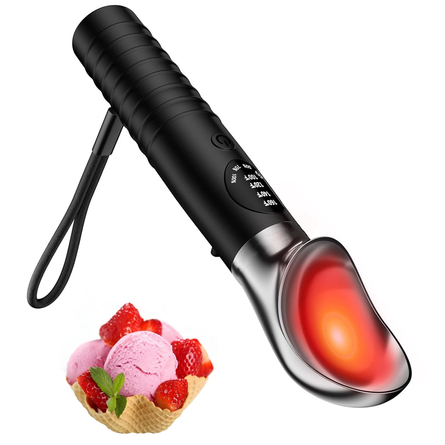 Heated Ice Cream Scoop, Rechargeable Electric Ice Cream Scoop, 4 Fast Heating Levels, IPX6 Waterproof, Nonstick Ice Cream Scooper with LED Display for Hard Ice Cream, Gelato&Frozen Yogurt (Black)