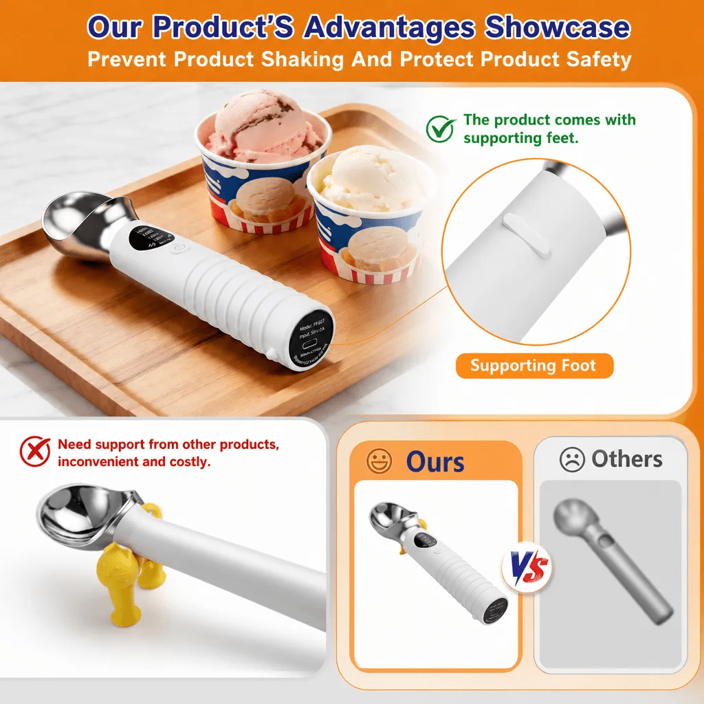 Heated Ice Cream Scoop, Rechargeable Electric Ice Cream Scoop, 4 Fast Heating Levels, IPX6 Waterproof, Nonstick Ice Cream Scooper with LED Display for Hard Ice Cream, Gelato&Frozen Yogurt (White)