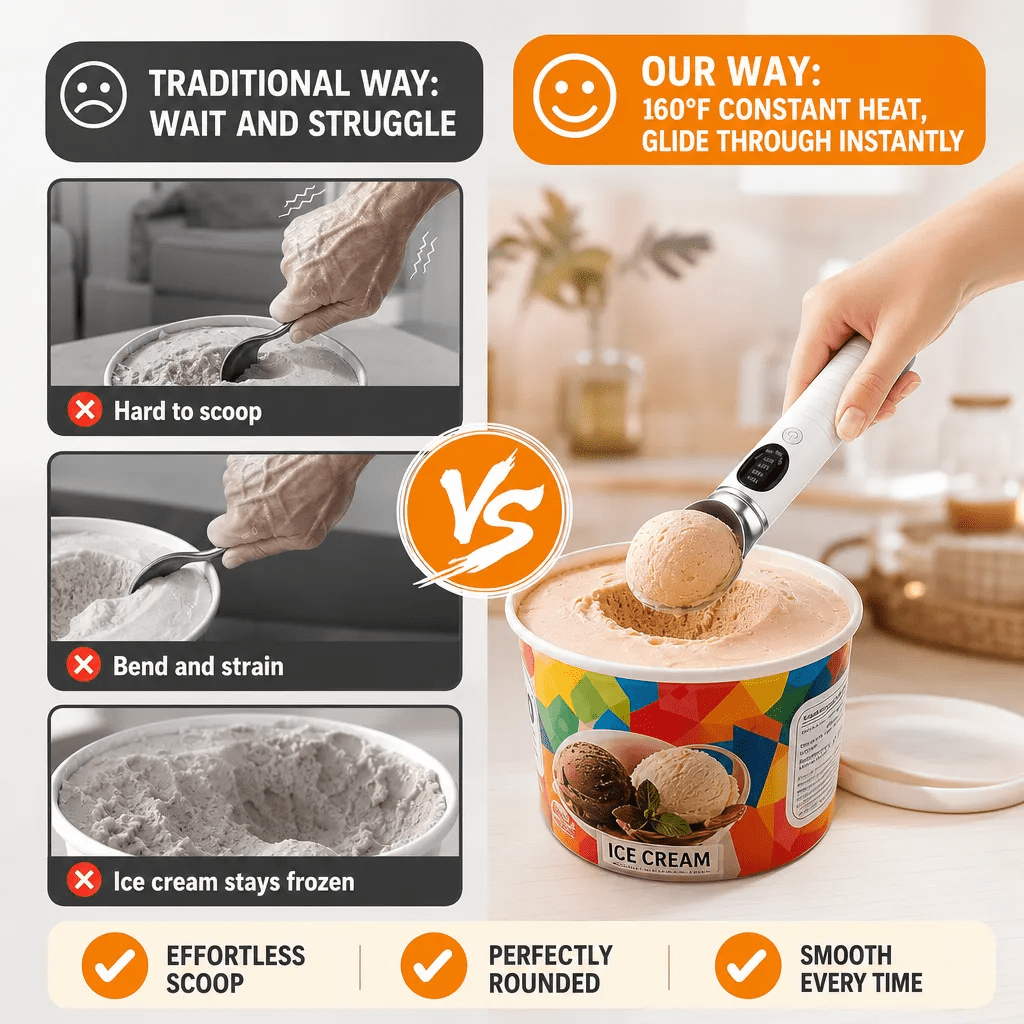 Heated Ice Cream Scoop, Rechargeable Electric Ice Cream Scoop, 4 Fast Heating Levels, IPX6 Waterproof, Nonstick Ice Cream Scooper with LED Display for Hard Ice Cream, Gelato&Frozen Yogurt (White)