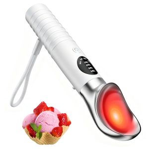 Heated Ice Cream Scoop, Rechargeable Electric Ice Cream Scoop, 4 Fast Heating Levels, IPX6 Waterproof, Nonstick Ice Cream Scooper with LED Display for Hard Ice Cream, Gelato&Frozen Yogurt (White)