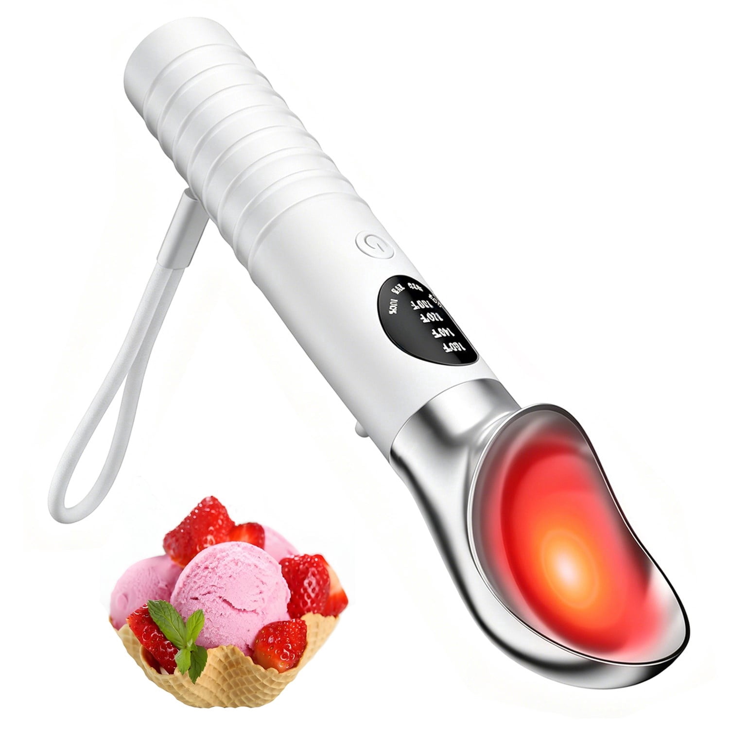 Heated Ice Cream Scoop, Rechargeable Electric Ice Cream Scoop, 4 Fast Heating Levels, IPX6 Waterproof, Nonstick Ice Cream Scooper with LED Display for Hard Ice Cream, Gelato&Frozen Yogurt (White)