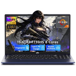 2026 NEW 15.6" Gaming Laptop, AMD Ryzen 7 7735HS (Boost 4.75GHz), 16GB DDR5 RAM, 512GB SSD, AMD Radeon 680M, 1080P FHD Display, Backlit Keyboard, 100W PD Fast Charge, 2X Full-Function USB-C, Blue