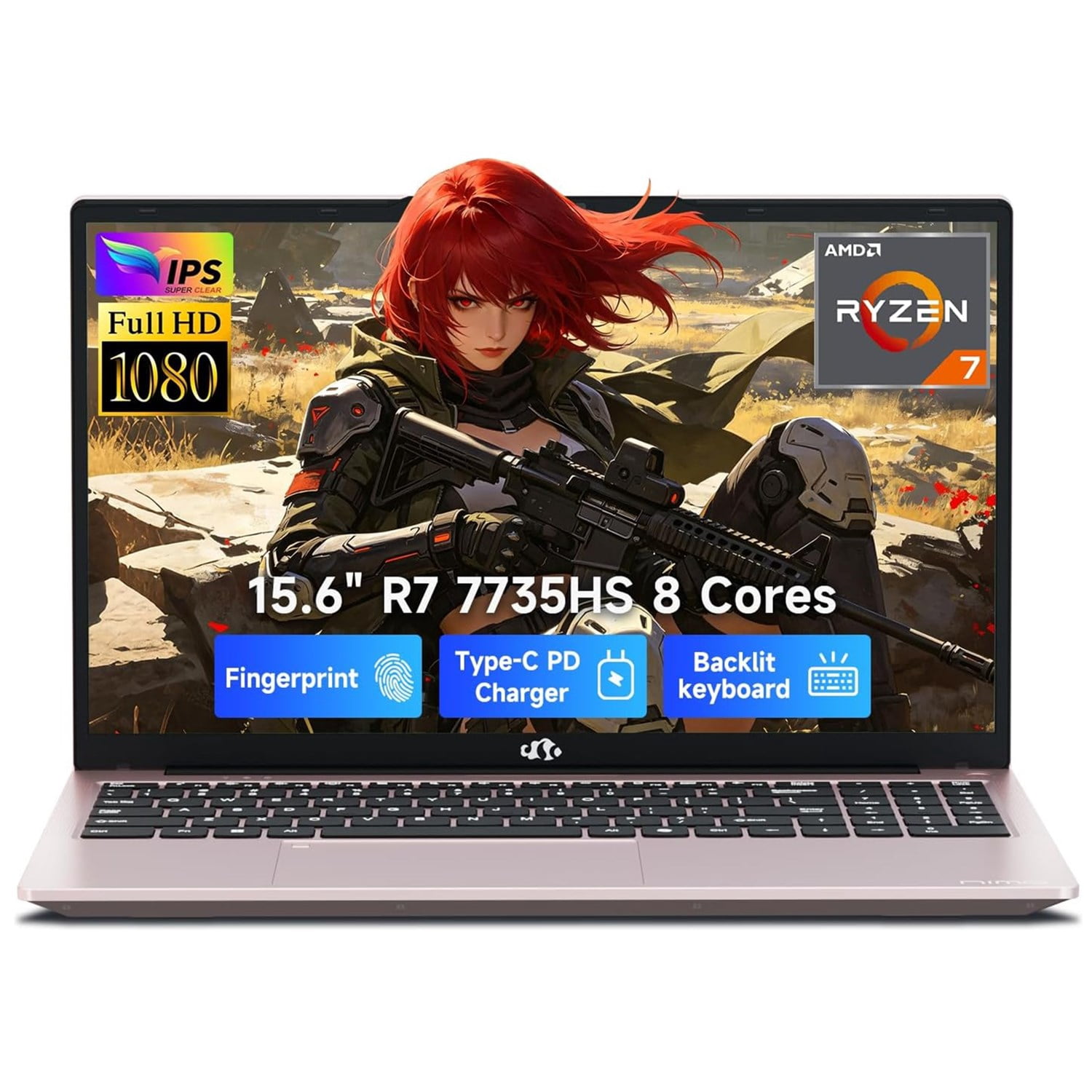 2026 NEW 15.6" Gaming Laptop, AMD Ryzen 7 7735HS (Boost 4.75GHz), 16GB DDR5 RAM, 512GB SSD, AMD Radeon 680M, 1080P FHD Display, Backlit Keyboard, 100W PD Fast Charge, 2X Full-Function USB-C, RoseGold