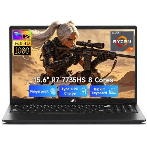2026 NEW 15.6" Gaming Laptop, AMD Ryzen 7 7735HS (Boost 4.75GHz), 16GB DDR5 RAM, 1TB SSD, AMD Radeon 680M, 1080P FHD Display, Backlit Keyboard, 100W PD Fast Charge, 2X Full-Function USB-C, Black