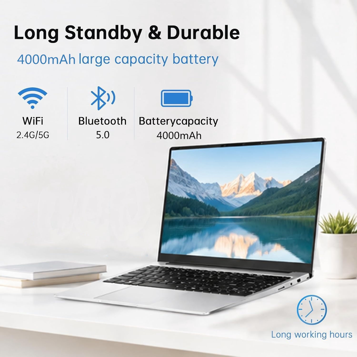 14.1" Student Laptop with Rechargeable Silent Mouse, Office 2024, 8GB RAM 128GB SSD, 4-Core Intel Celeron, HD Display USB3.0 Webcam Wi-Fi 5 BT5.0, Thin and Light Notebook Computer for study and work