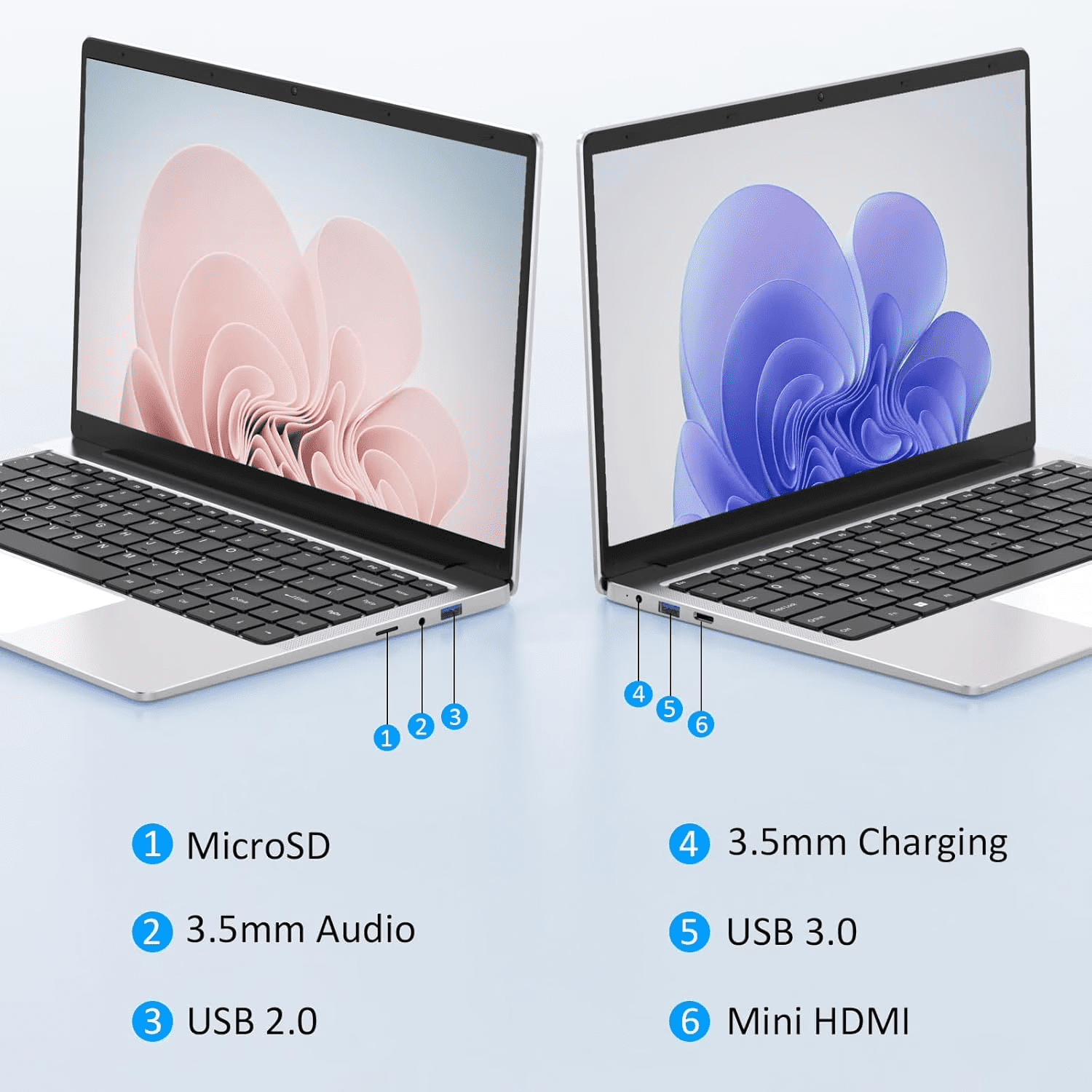 14.1" Student Laptop with Rechargeable Silent Mouse, Office 2024, 8GB RAM 128GB SSD, 4-Core Intel Celeron, HD Display USB3.0 Webcam Wi-Fi 5 BT5.0, Thin and Light Notebook Computer for study and work