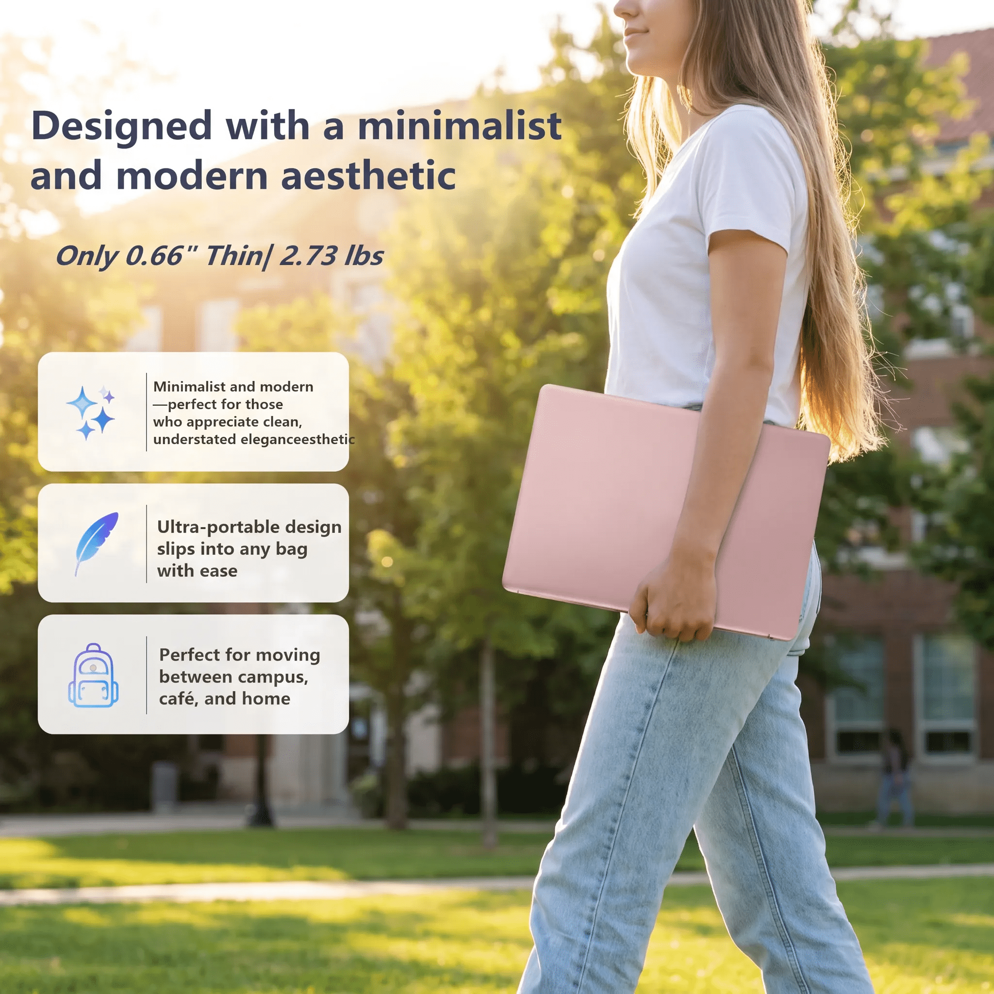 14.1" Pink Laptop with Rechargeable Silent Mouse, Office 2024, 8GB RAM 128GB SSD, 4-Core Intel Celeron, Thin and Light Notebook PC Computer for study and work, HD Display USB3.0 Webcam Wi-Fi 5 BT5.0