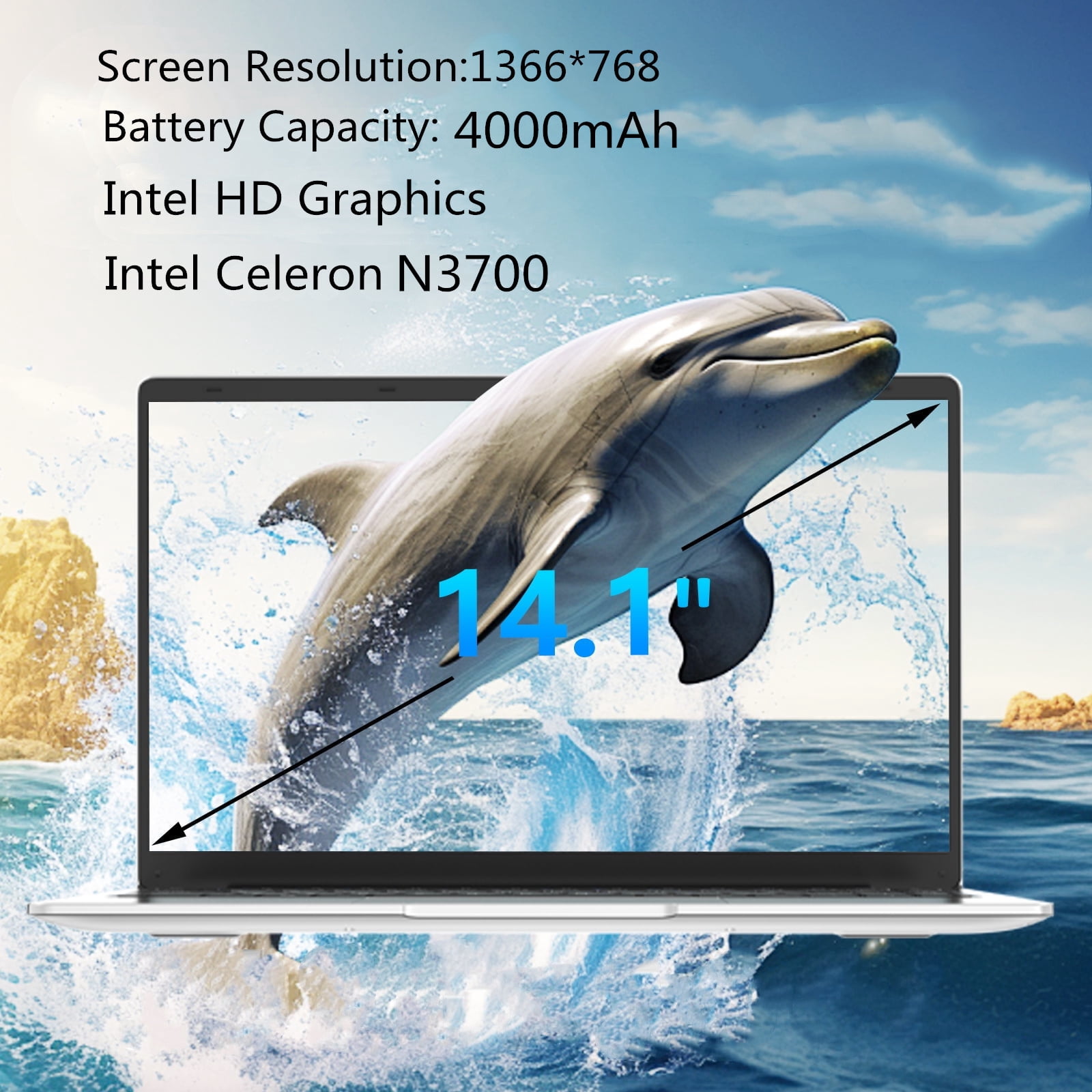 14.1" Laptop Computer with Rechargeable Silent Mouse, Office 2024, 4 Core Intel Celeron Processor, 8GB RAM 128GB SSD, HD Display Wi-Fi 5 BT5.0 Webcam, Silver Laptop for Study, Homework & Everyday Use