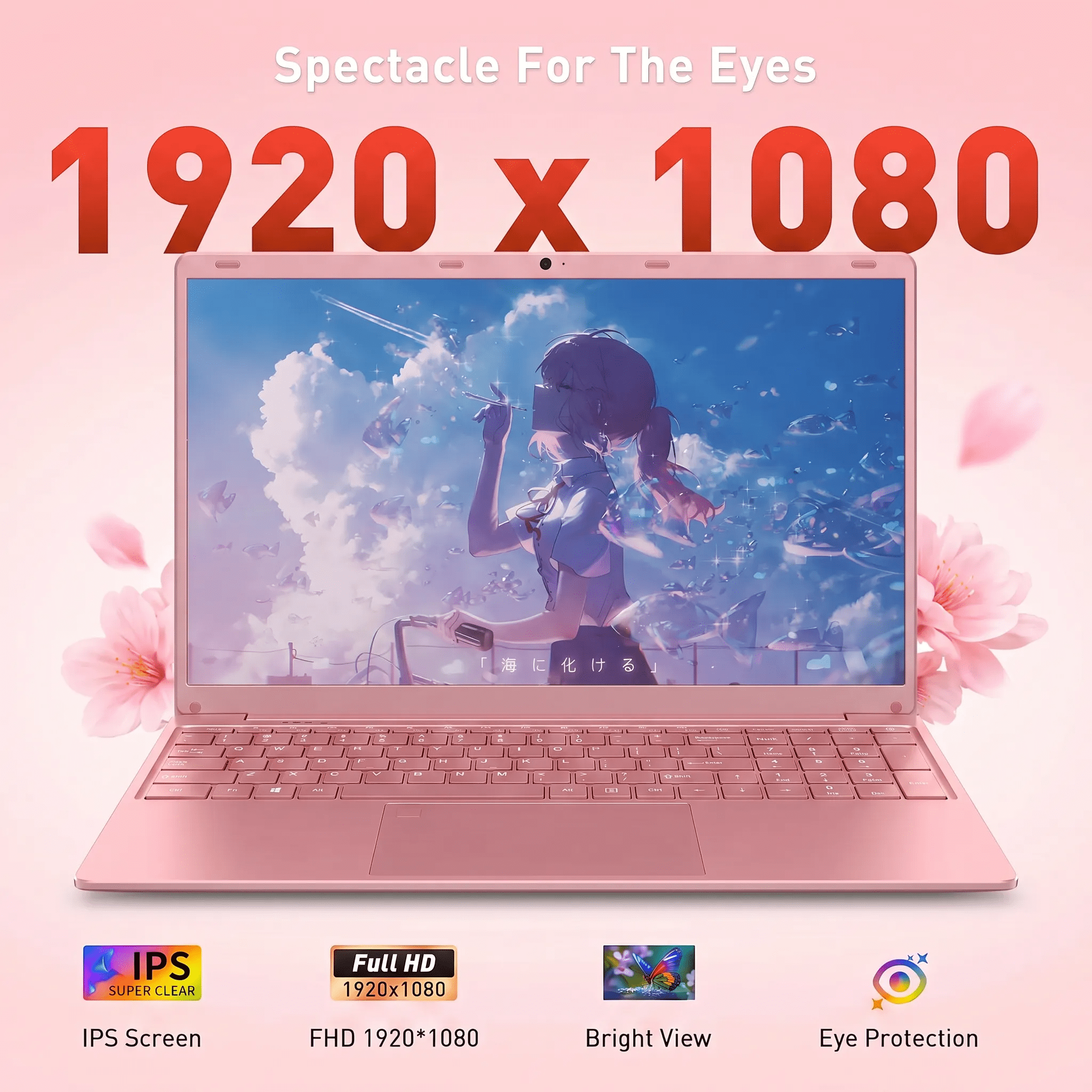 15.6" Pink Laptop, Office 2024, Windows 11 Pro, 16GB RAM 512GB SSD, IPS FHD Laptop computer, Intel Core i3, Backlit Keyboard, Fingerprint Reader, USB3.0 Webcam WiFi5, Student & Business Laptop