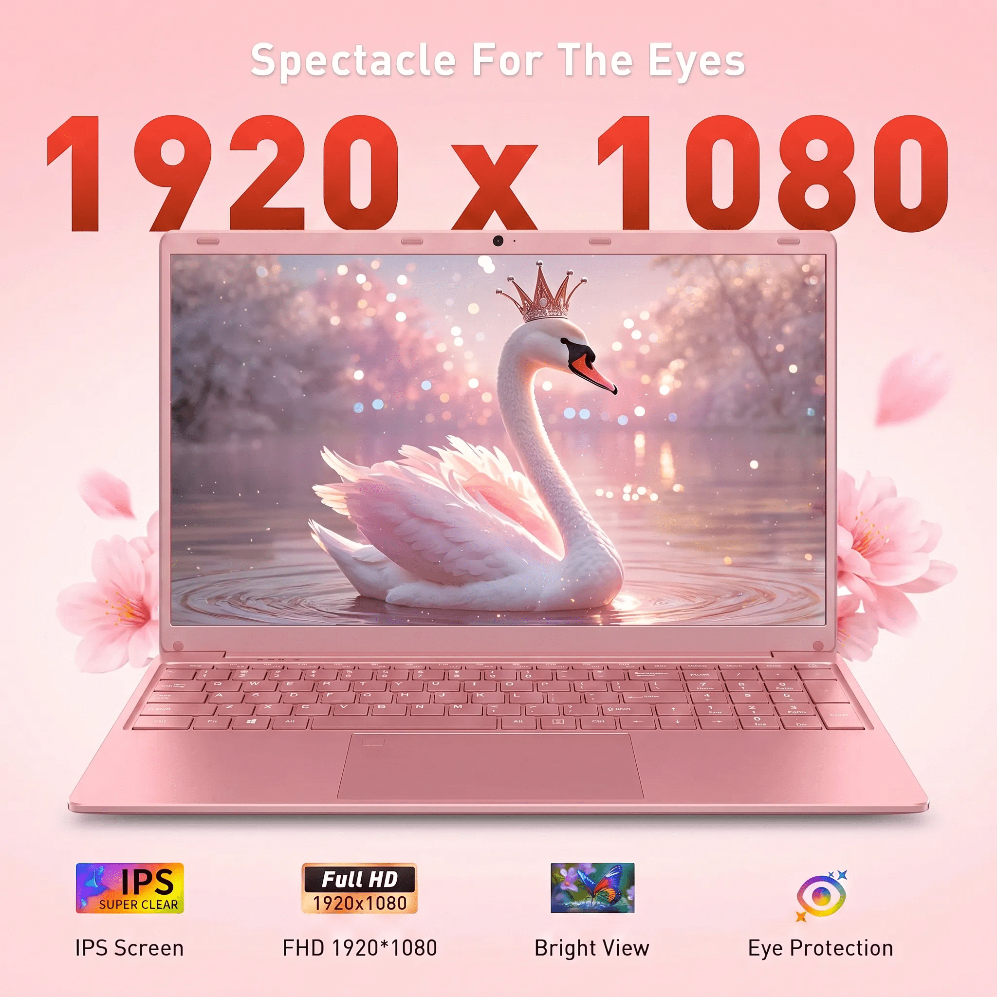 Pink Laptop computer, 15.6" IPS FHD Student & Business Laptop With Office 2024, Windows 11 Pro, 8GB RAM 256GB SSD, Intel Core i3, Backlit Keyboard, Fingerprint Reader, Webcam WiFi5, 180°Viewing
