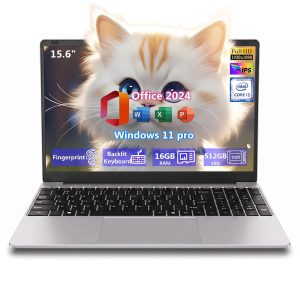 Windows 11 Pro Laptop computer, 15.6" IPS FHD Student & Business Laptop With Office 2024, 16GB RAM 512GB SSD, Intel Core i3, Backlit Keyboard, Fingerprint Reader, WiFi5 for Study, Homework, Silver