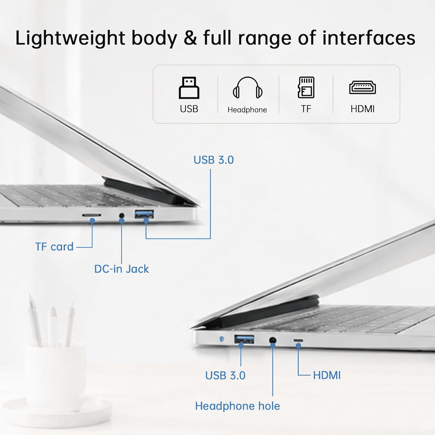 14.1" Silver Laptop Computer with Rechargeable Silent Mouse, Office 2024, 8GB RAM 128GB SSD, 4-Core Intel Celeron, HD Display Thin and Light Windows Laptop for study and work, Webcam Wi-Fi 5 BT5.0