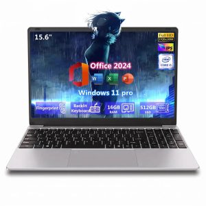 15.6" Laptop computer, Windows 11 Pro, Office 2024,16GB RAM 512GB SSD, Intel Core i3, Backlit Keyboard, Fingerprint Reader, WiFi5, Practical Gift for College, Study, Homework & Everyday Use, Silver