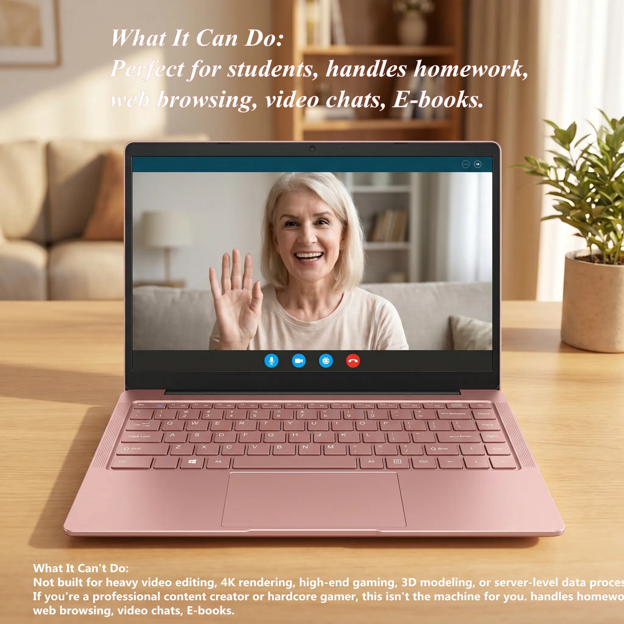 14.1" Pink Laptop Computer with Rechargeable Silent Mouse, Office 2024, 8GB RAM 128GB SSD, 4-Core Intel Celeron, HD Display Thin and Light Windows Laptop for study and work, Webcam Wi-Fi 5 BT5.0