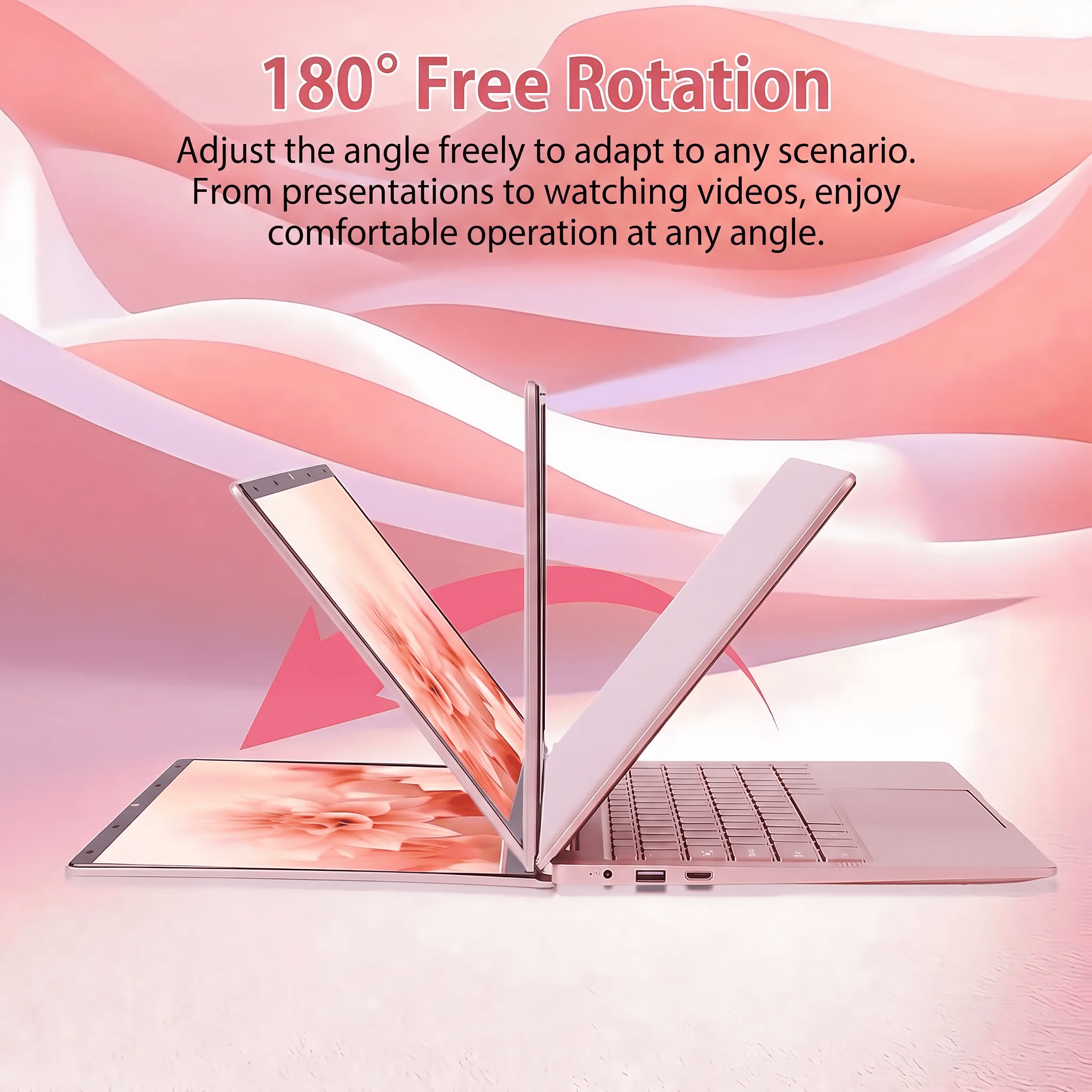 14.1" Pink Laptop Computer with Rechargeable Silent Mouse, Office 2024, 8GB RAM 128GB SSD, 4-Core Intel Celeron, HD Display Thin and Light Windows Laptop for study and work, Webcam Wi-Fi 5 BT5.0