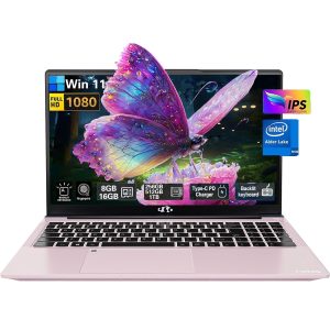 15.6'' FHD High-Performance RoseGold Laptop Computer, Intel N100 Processor (Up to 3.4GHz), Windows 11, 16GB RAM, 1TB SSD, Type-C 65W PD Fast Charger, Backlit Keyboard, Fingerprint, 2-Year Warranty